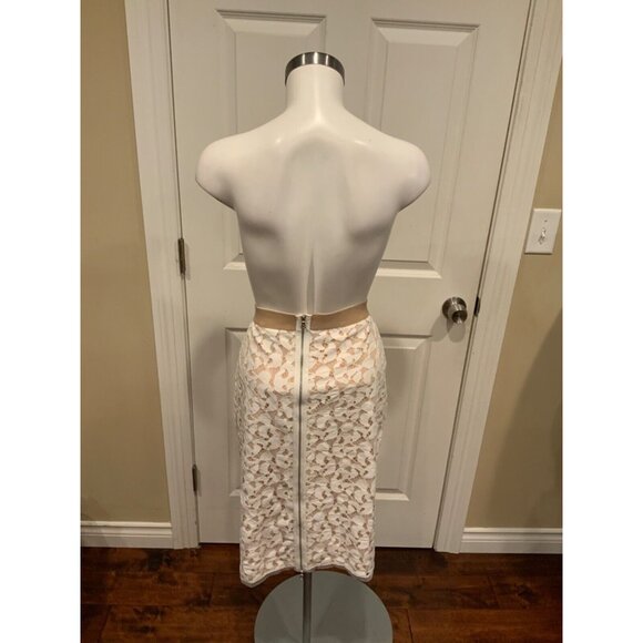 BCBG Max Azria Bess Tan & Cream Lace Overlay Pencil Skirt, Size Small - Picture 5 of 7